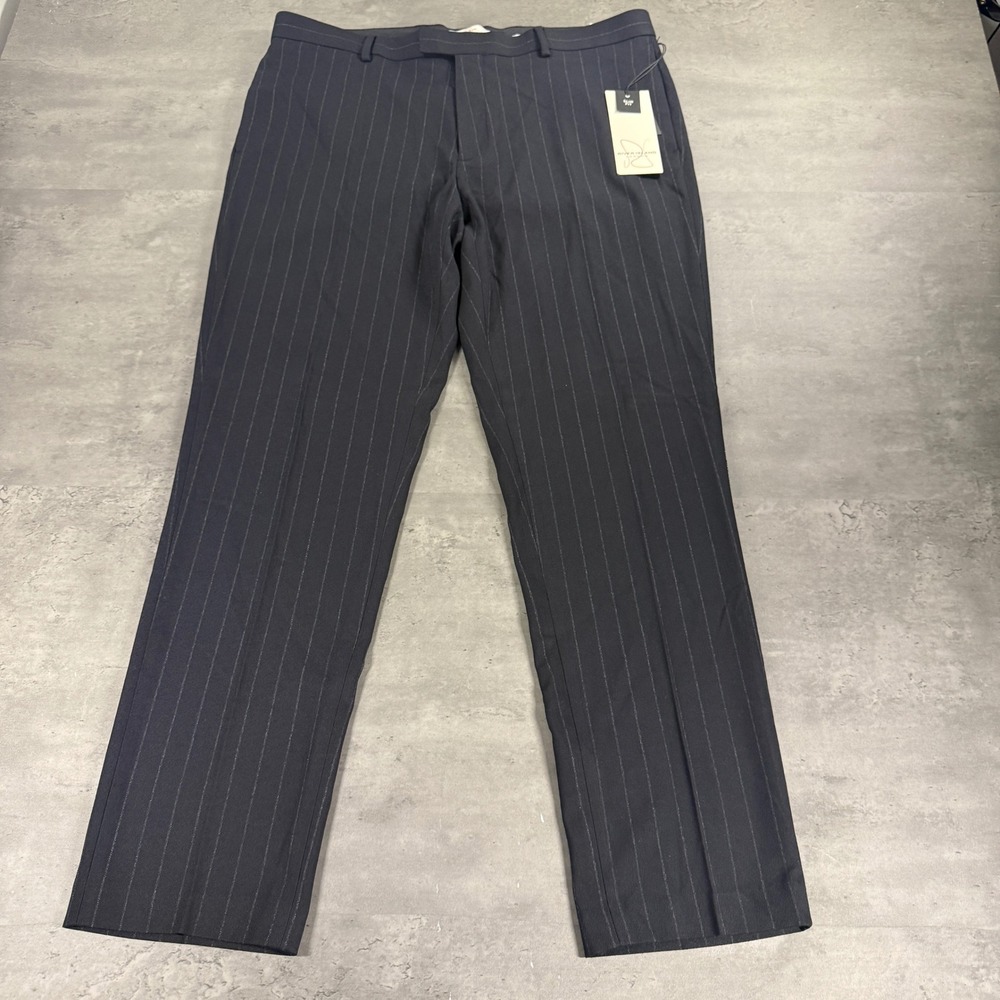 River Island Dress Pants Men 36R Navy Gray Pinstripe Slim Fit Formal Trouser $99